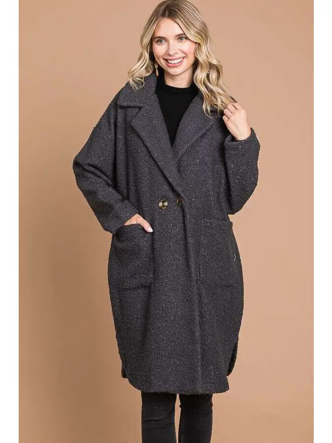 CFU1366LA-Oversize Double Breast Coat, Size: Small