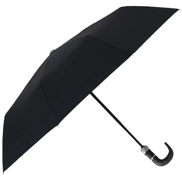 Black Auto Open-Fold 8-Panel Compact Umbrella