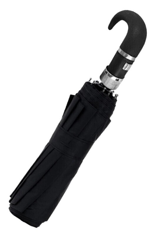 Black Auto Open-Fold 8-Panel Compact Umbrella