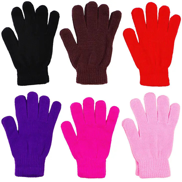 Youths Warm Vivid Ribbed Elastic Cuffed Gloves, Color: Black