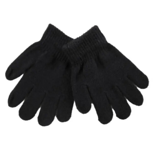 Kids Solid Colored Elastic Wristband Winter Gloves, Color: Black