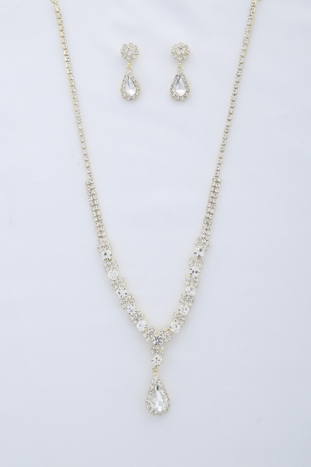S-19535   Teardrop Rhinestone Necklace set, Color: Gold