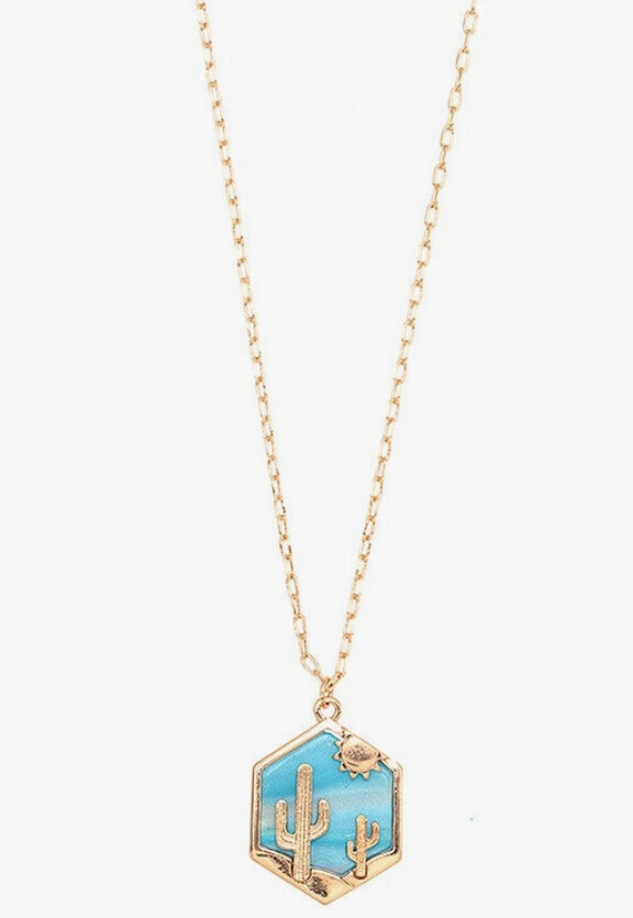 198211 Desert Hexagon Shape Pendant Necklace, Color: Blue