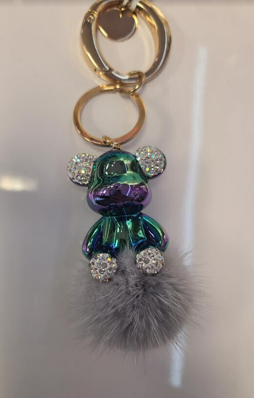 AM7288   Bear w/ pompom Keychain, Color: Grey