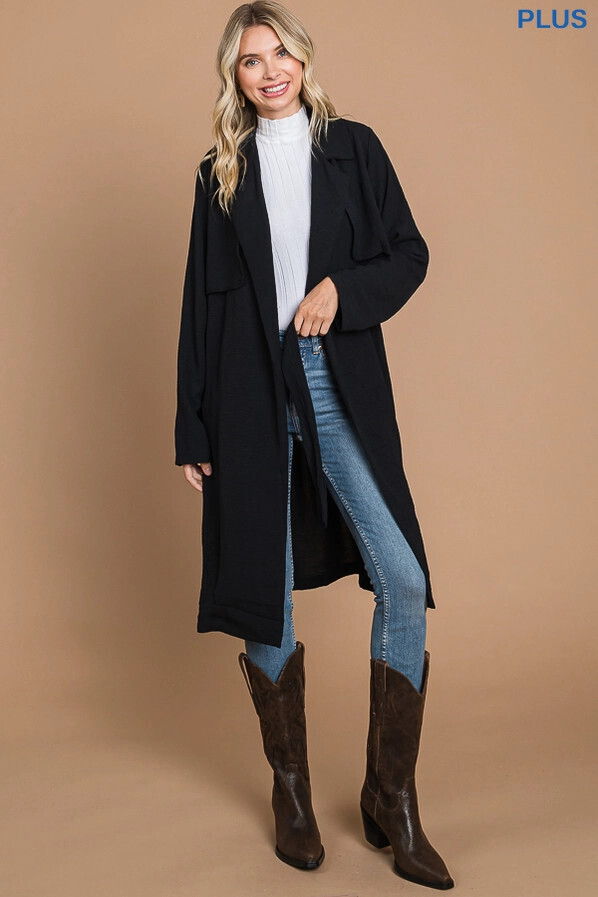 CWJ1857LX-Plus Double-Breasted Trench Coat, Color: Black, Size: 1XL