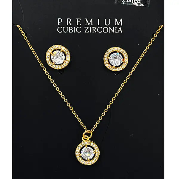 16927CR-S Round Cubic Zirconia Pendant Necklace Set, Color: Gold
