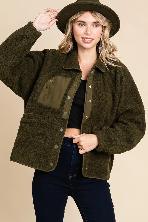 Mock Neck Oversize Fleece Jacket, Size: Small