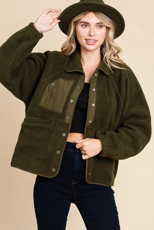 Mock Neck Oversize Fleece Jacket