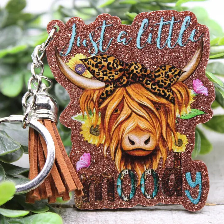 Just a Little Moody Highland Cow • Tassel Keychain