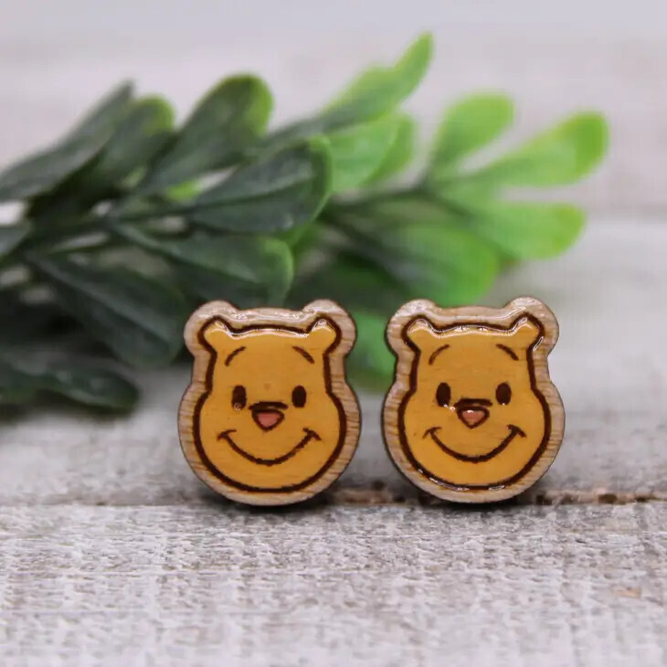 Pooh || 14mm Wood Stud Earrings