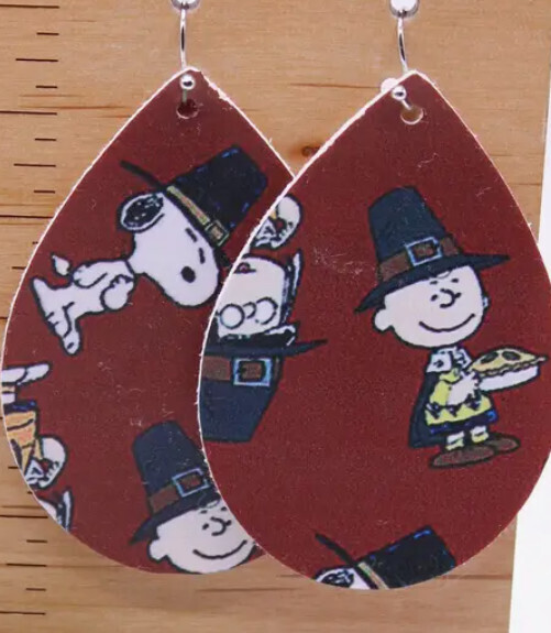 Thanksgiving Peanuts || Faux Leather Teardrop Dangle Earrings || Single-Sided