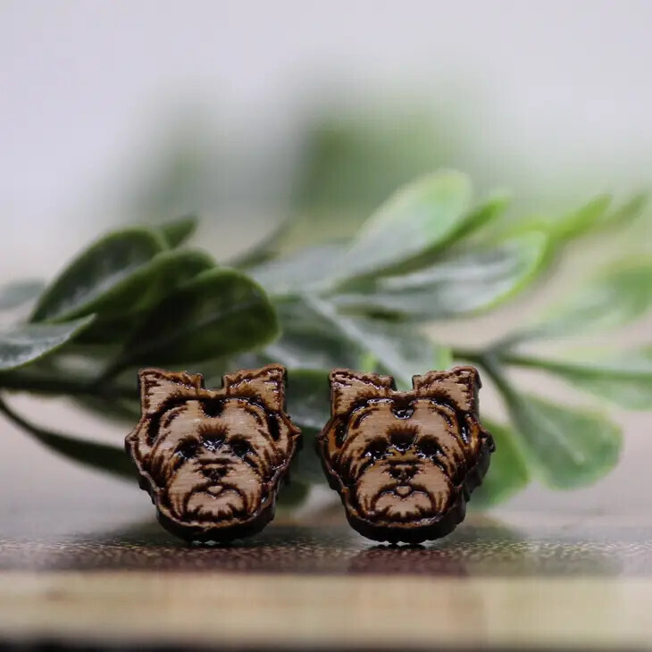 Yorkie Dog Breed || Wood Stud Earrings || Hypoallergenic