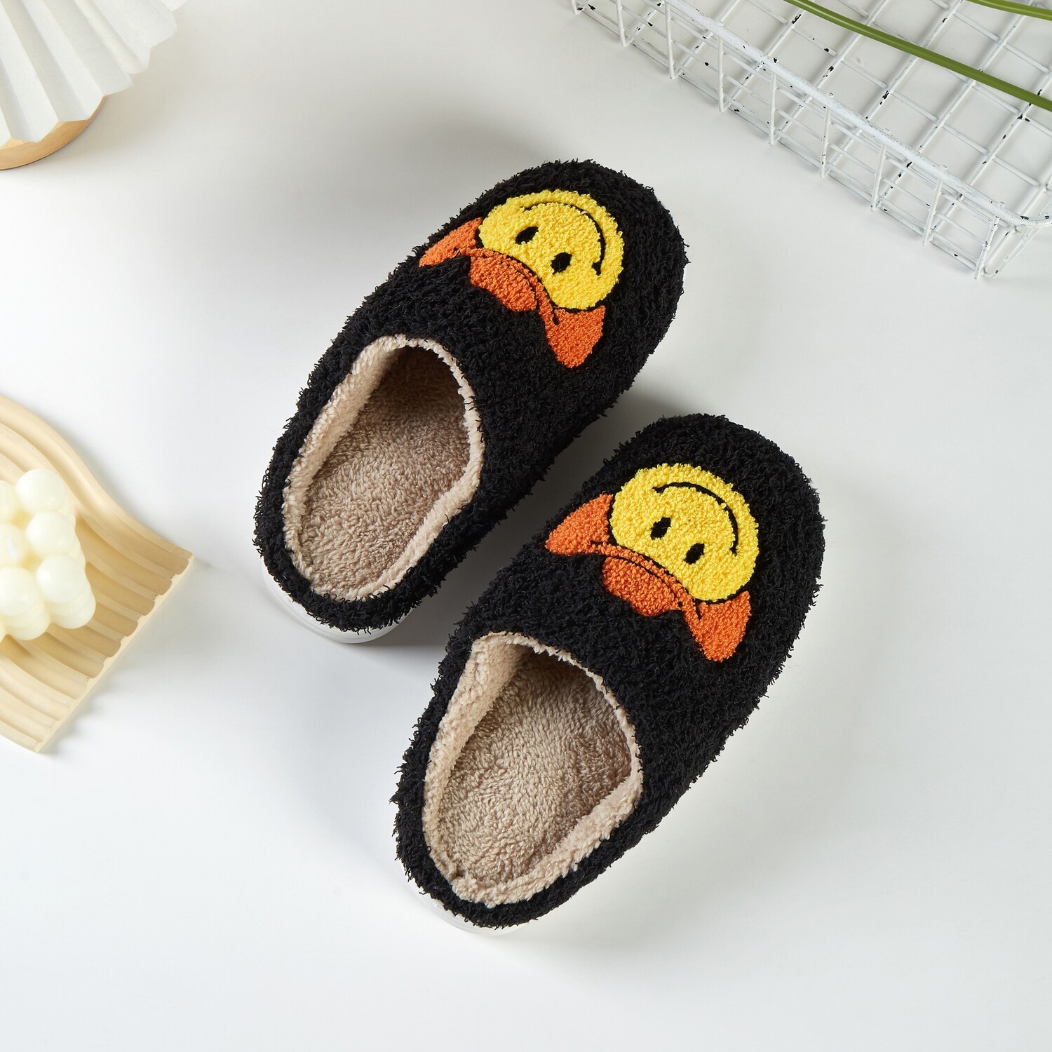 CSL-4508 Happy Face Cowboy Slippers, Color: Black, Size: SML