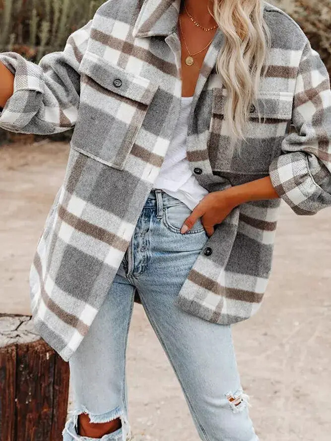 Plaid Flannel Shacket Jacket Women, Size: XL