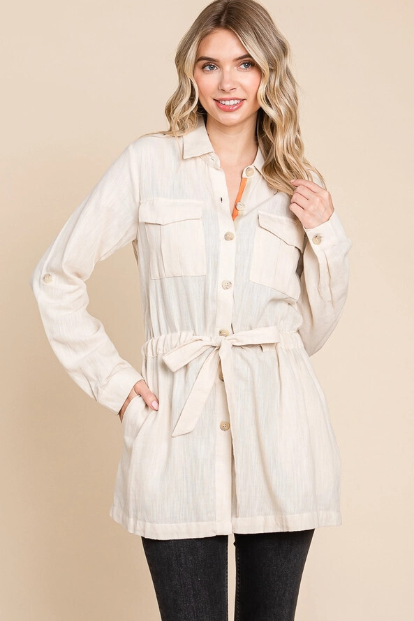 Rolled Up Sleeve Shirt Jacket, Size: Small