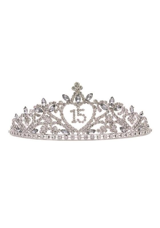 60399-15 15 Rhinestone Tiara Silver