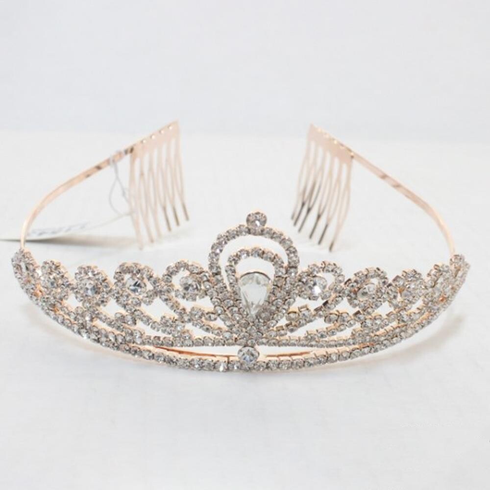 T-1543 Rhinestone Crown Tiara Rose Gold