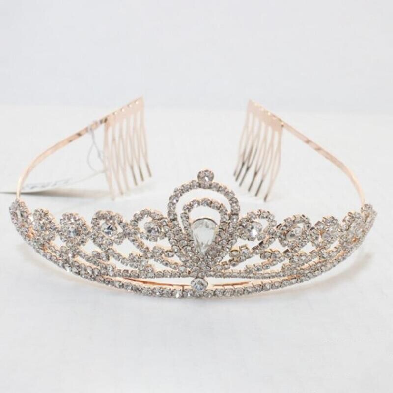 T-1543 Rhinestone Crown Tiara Rose Gold