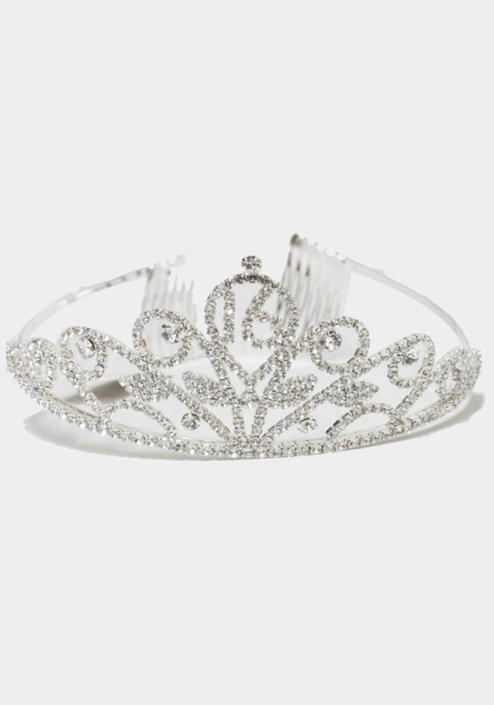 T-1698 Crystal Accented  &quot;16&quot; Tiara Silver