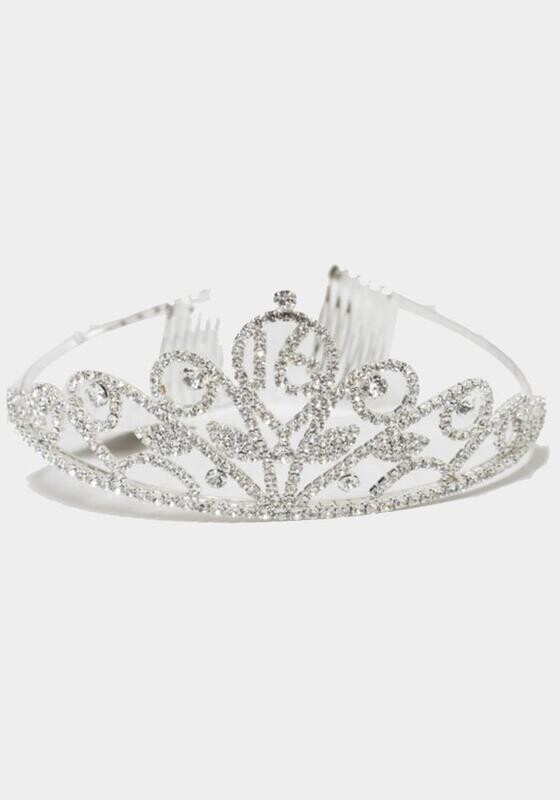 T-1698 Crystal Accented  &quot;16&quot; Tiara Silver