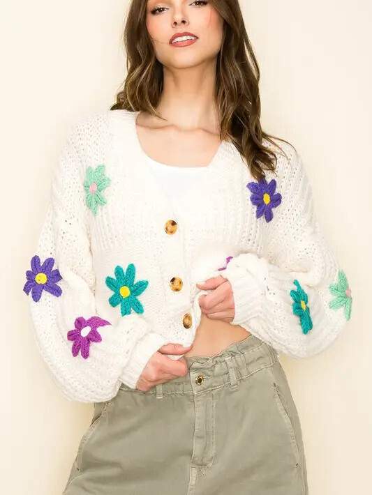 Floral Knit Cardigan, Size: Small