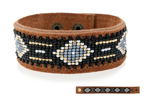 BB-01997 Western Pattern Seed Bead Leather Bracelet