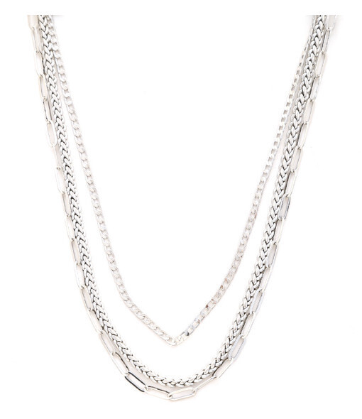 ONH-3744 3 Layered Metal Chain Necklace, Color: Silver