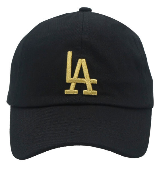 IHT-72447MTLCP Metal LA Embroidered Cap, Color: Black/Gold