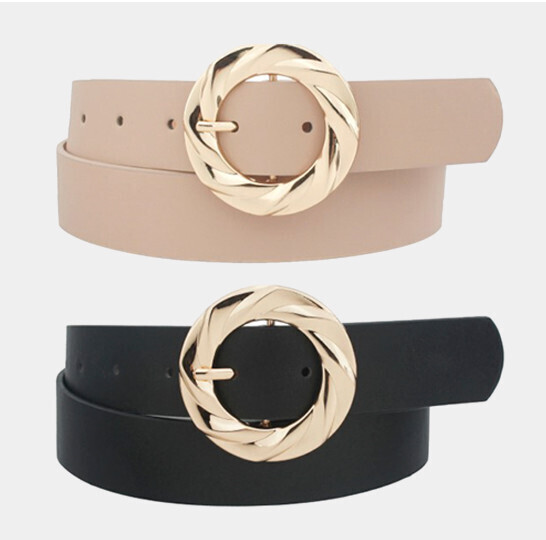 2IW-33031PLUS P Ribbon Twist Texture Circle Duo Belt Black/Taupe