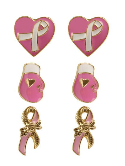 EE-2218 Metal Epoxy Breast Cancer3 pair Earring
