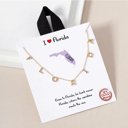 18K Gold Rhodium Dipped I Love Florida Necklace