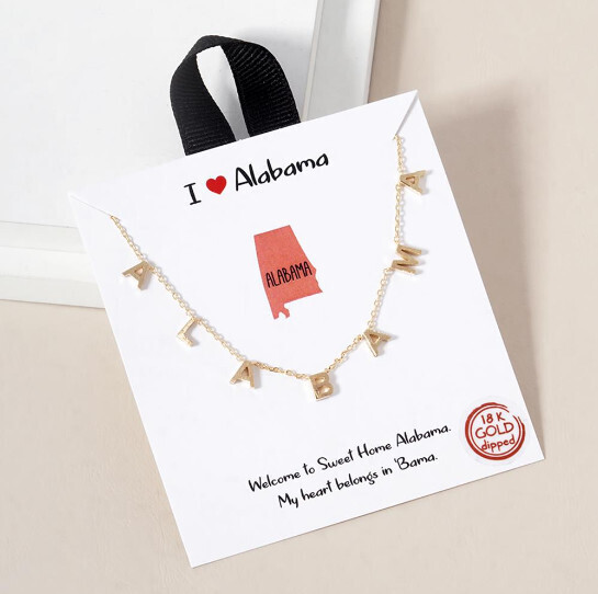 18K Gold Rhodium Dipped I Love Alabama Necklace