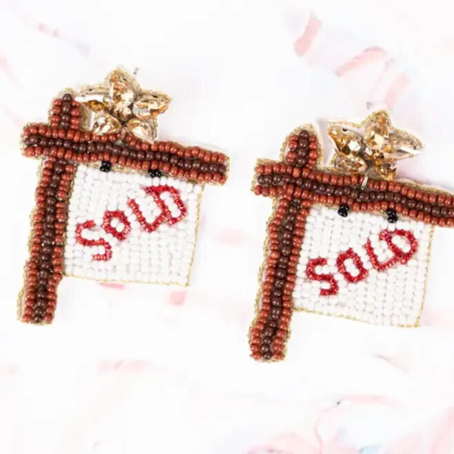 Sold House Sign Seed Bead Earrings