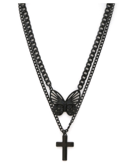 YN-9382-1 Butterfly Cross Pendant Layered Necklace