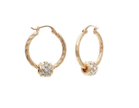 H-0042-25 Wave Cut Bead Hoop Earring Gold
