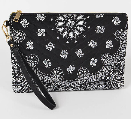 Quilted Bandana Print Pouch Black
