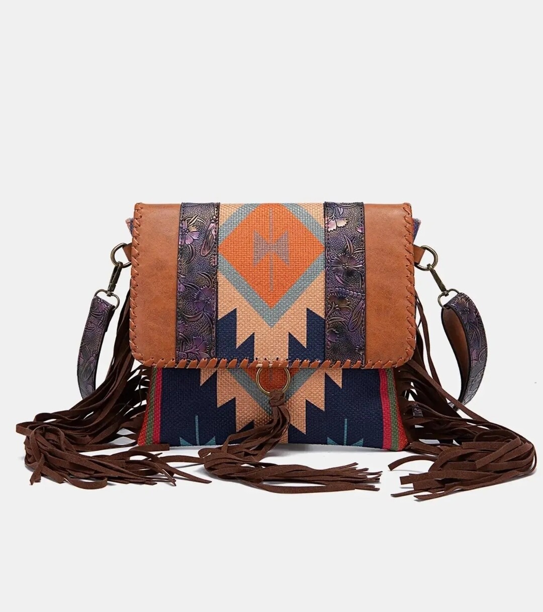 Aztec Design w/Purple Iridescent Embossed Floral details Bojo Crossbody