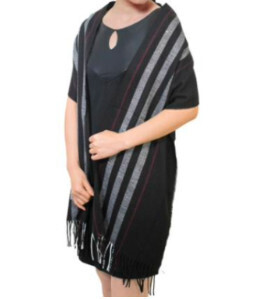 SF318 Red Black and Grey Striped Cashmere Feel Scarf