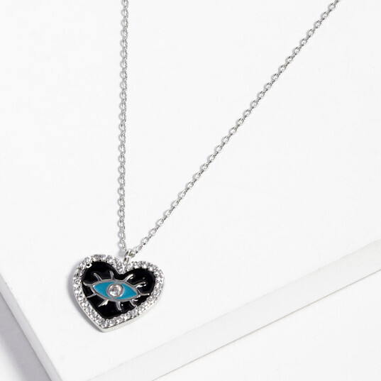 BN-392 Gold Dipped CZ Evil Eye Heart Metal Chain Necklace (Slvr)