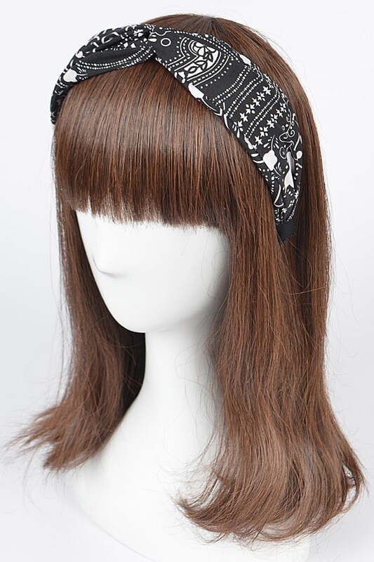 Bandana Print Braided Headband   Black