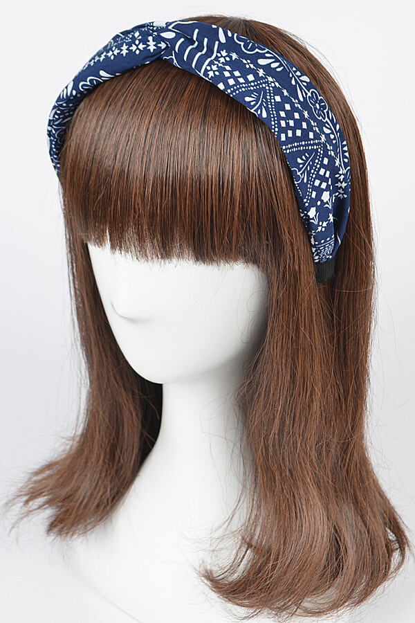 Bandana Print Braided Headband   Cobalt