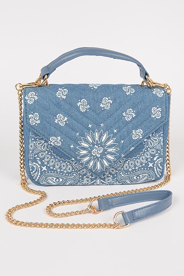 Quilted Bandana Print Faux Leather Crossbody Bag    Denim