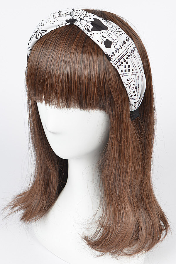 Bandana Print Braided Headband   White