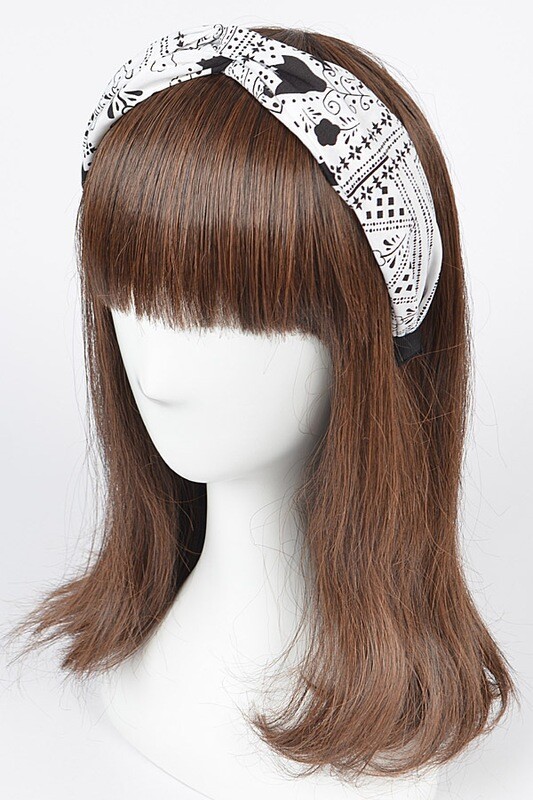 Bandana Print Braided Headband   White