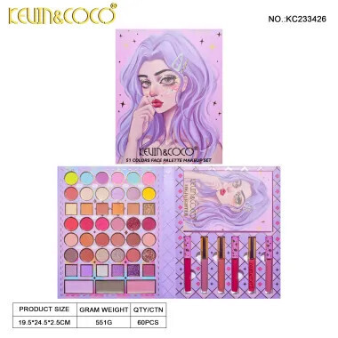 KEVIN&amp;COCO 51 Colour Violet Fairy Face Palette Set Hongxuan Cosmetics