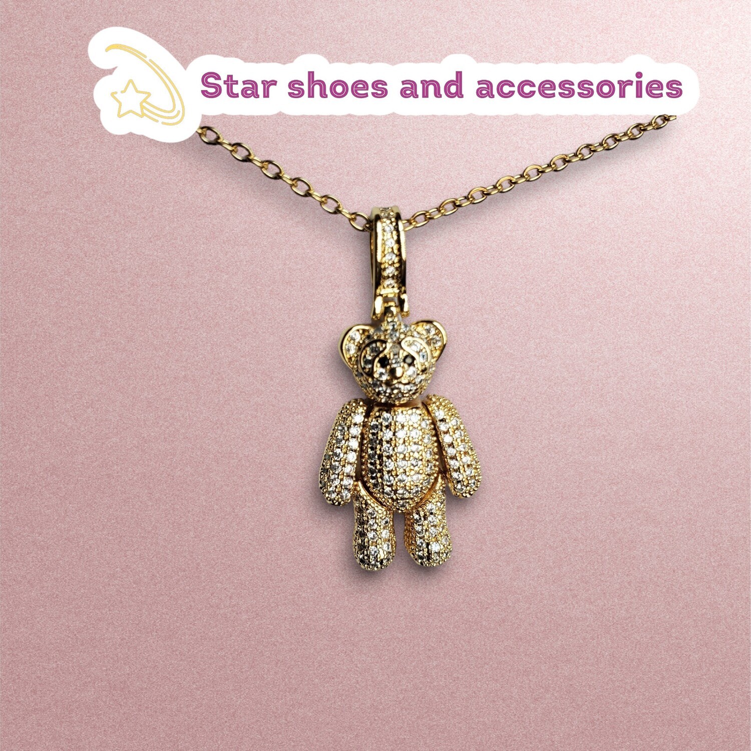 14k Laminated Gold Teddy Bear Necklace 16in Chain