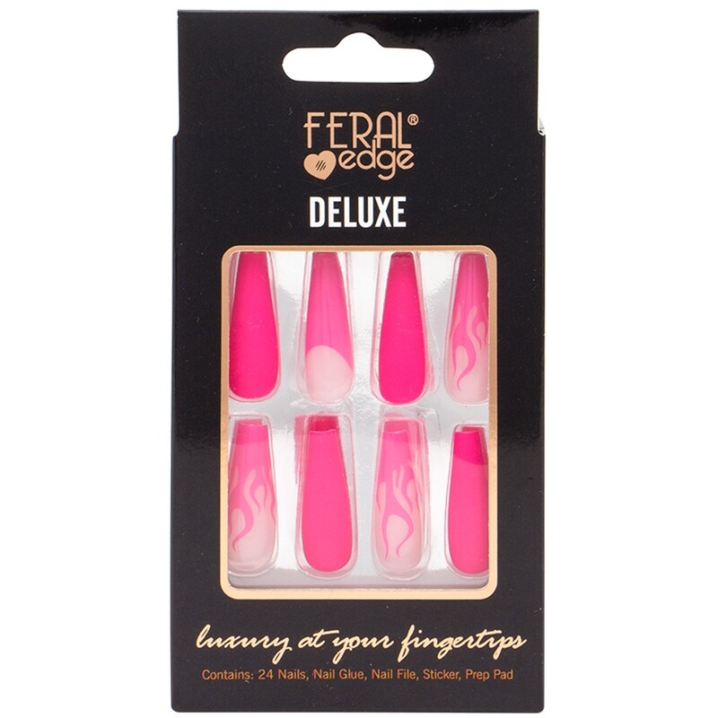 Feral Edge Deluxe Press-On Nail Kit Pink Flames/Pink