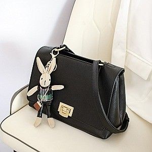 RABBIT KEY CHAIN ACCENT CROSS BODY BAG , Color: Black