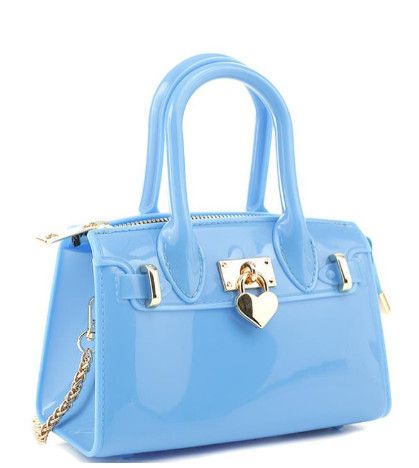 JB-6412-H Chic Jelly Gloss Heart Lock Satchel, Color: Blue