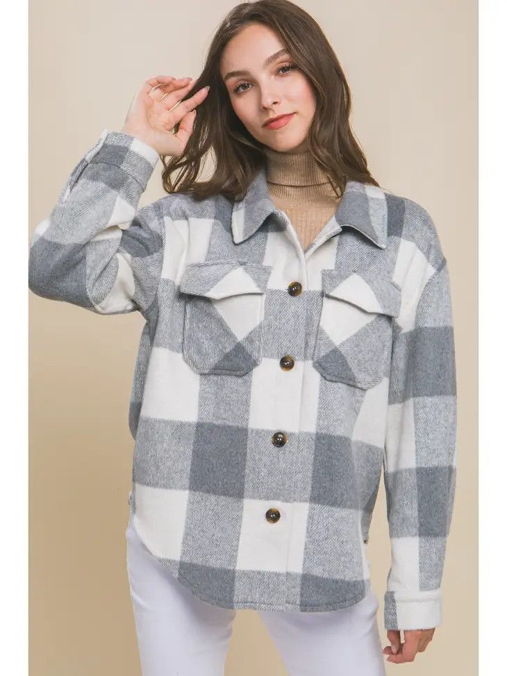 Woven Yarn Dye Bust Pocket Jacket, Color: Grey, Size: Small